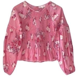 Loveshackfancy long sleeve pink smocked top